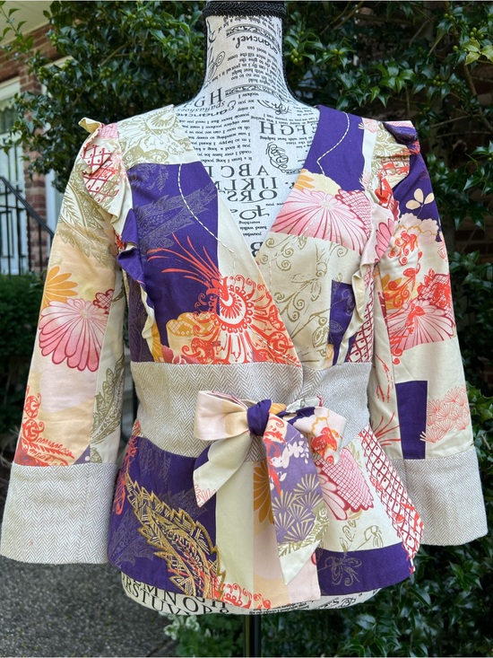 elevenses Jackets & Blazers - Anthropologie elevenses Floral Patchwork Wrap Blazer in Purple & Cream 8
